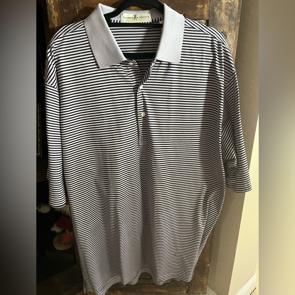 Fairway and green men’s purple striped golf shirt size extra large
